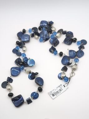 Style & Co Long Blue Shell Necklace Silver Beads NWT